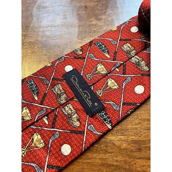 OScar De La Renta Mens Golf Print Silk Tie USA - Picture 3 of 6